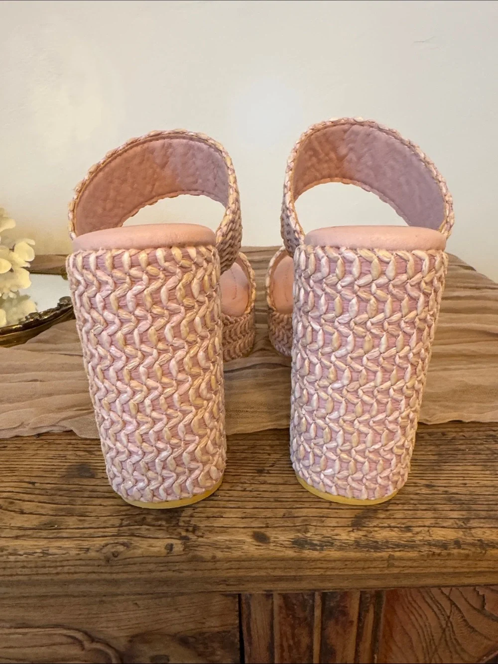 Beach by Matisse Chunky Woven Pink Platform Heels